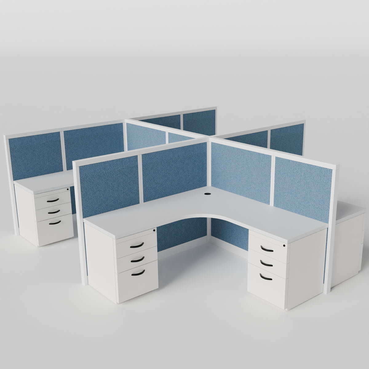 Steelcase Avenir Fabric Panel Workstation - L-Shaped - Set of 4 - White Frame / Blue Panel / 53" / 7' x 7'