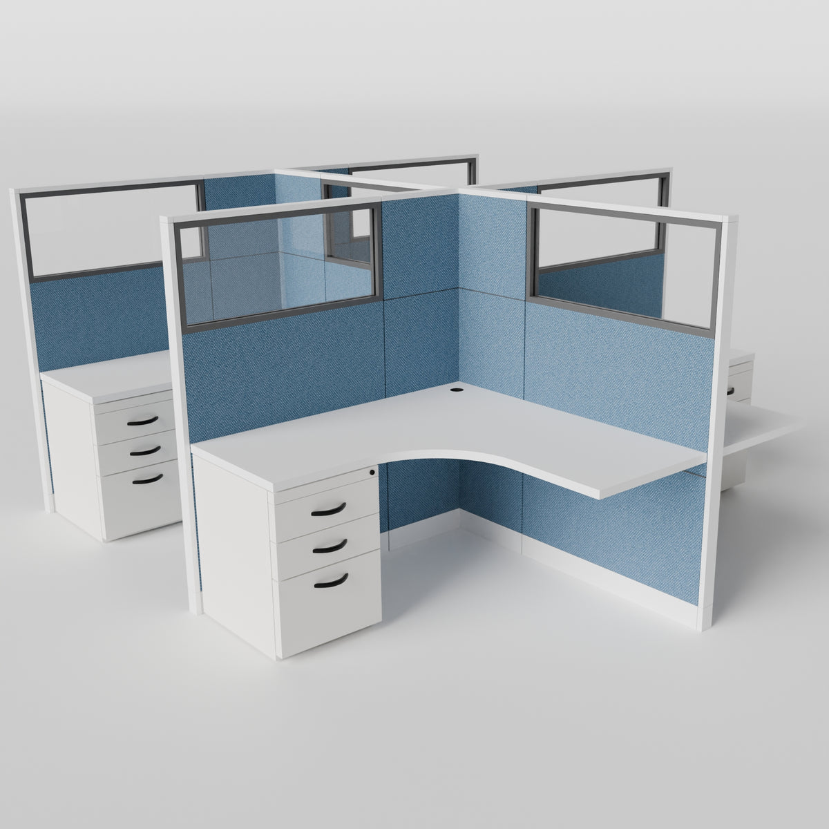 Knoll Reff Glass Panel Workstation - L-Shaped - Set of 4 - White Frame / Blue Panel / 65" / 5' x 5'
