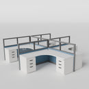 Knoll Reff Glass Panel Workstation - L-Shaped - Set of 4 - Gray Frame / Blue Panel / 50" / 6' x 6'