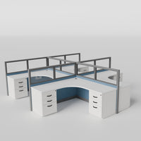 Knoll Reff Glass Panel Workstation - L-Shaped - Set of 4 - Gray Frame / Blue Panel / 50" / 6' x 6'