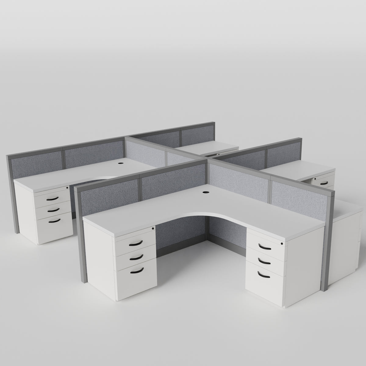 Steelcase Avenir Fabric Panel Workstation - L-Shaped - Set of 4 - Gray Frame / Gray Panel / 42" / 7' x 7'