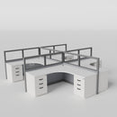 Knoll Reff Glass Panel Workstation - L-Shaped - Set of 4 - Gray Frame / Gray Panel / 50" / 6' x 6'