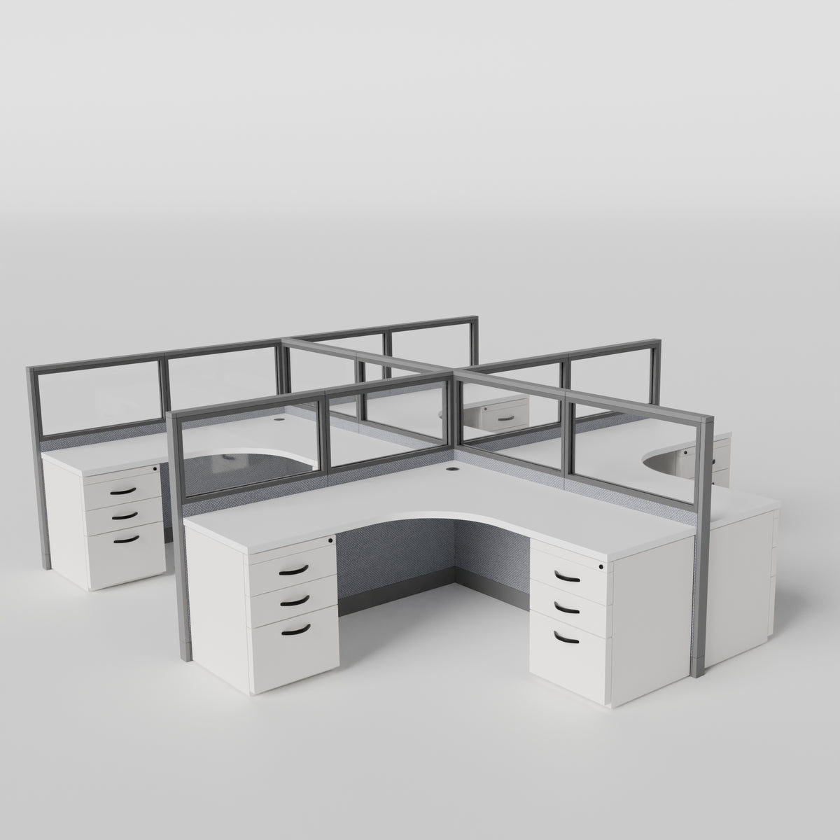 Knoll Reff Glass Panel Workstation - L-Shaped - Set of 4 - Gray Frame / Gray Panel / 50" / 6' x 6'
