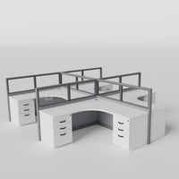 Knoll Reff Glass Panel Workstation - L-Shaped - Set of 4 - Gray Frame / Gray Panel / 50" / 6' x 6'