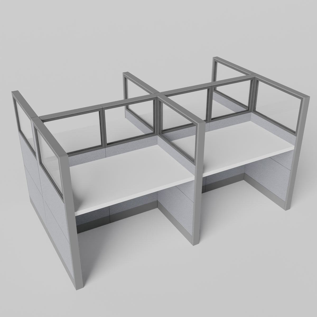 Knoll Reff Glass Panel Workstation - Straight - Set of 4 - Gray Frame / Gray Panel / 65" / 60W x 30D