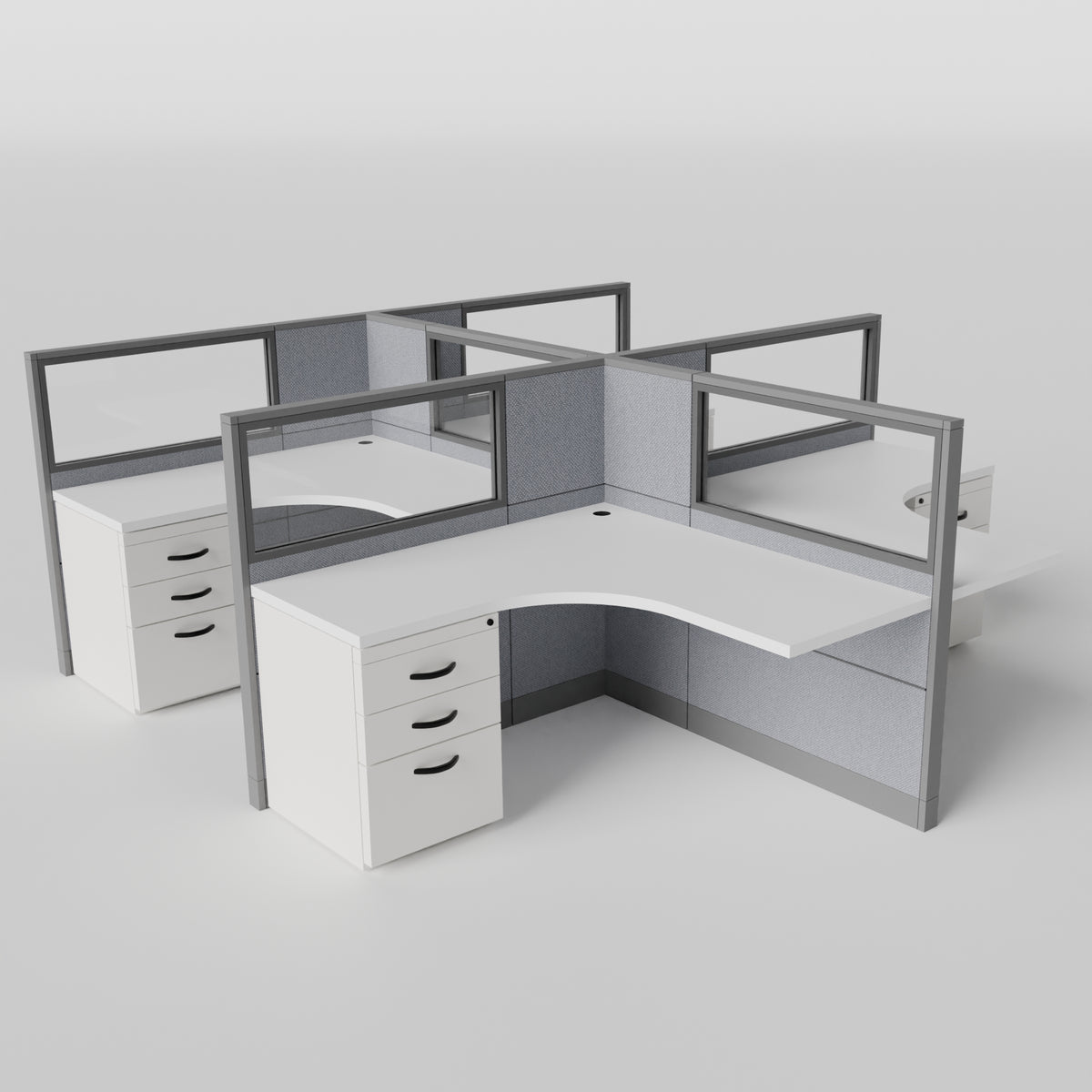 Knoll Reff Glass Panel Workstation - L-Shaped - Set of 4 - Gray Frame / Gray Panel / 50" / 5' x 5'