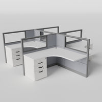 Knoll Reff Glass Panel Workstation - L-Shaped - Set of 4 - Gray Frame / Gray Panel / 50" / 5' x 5'