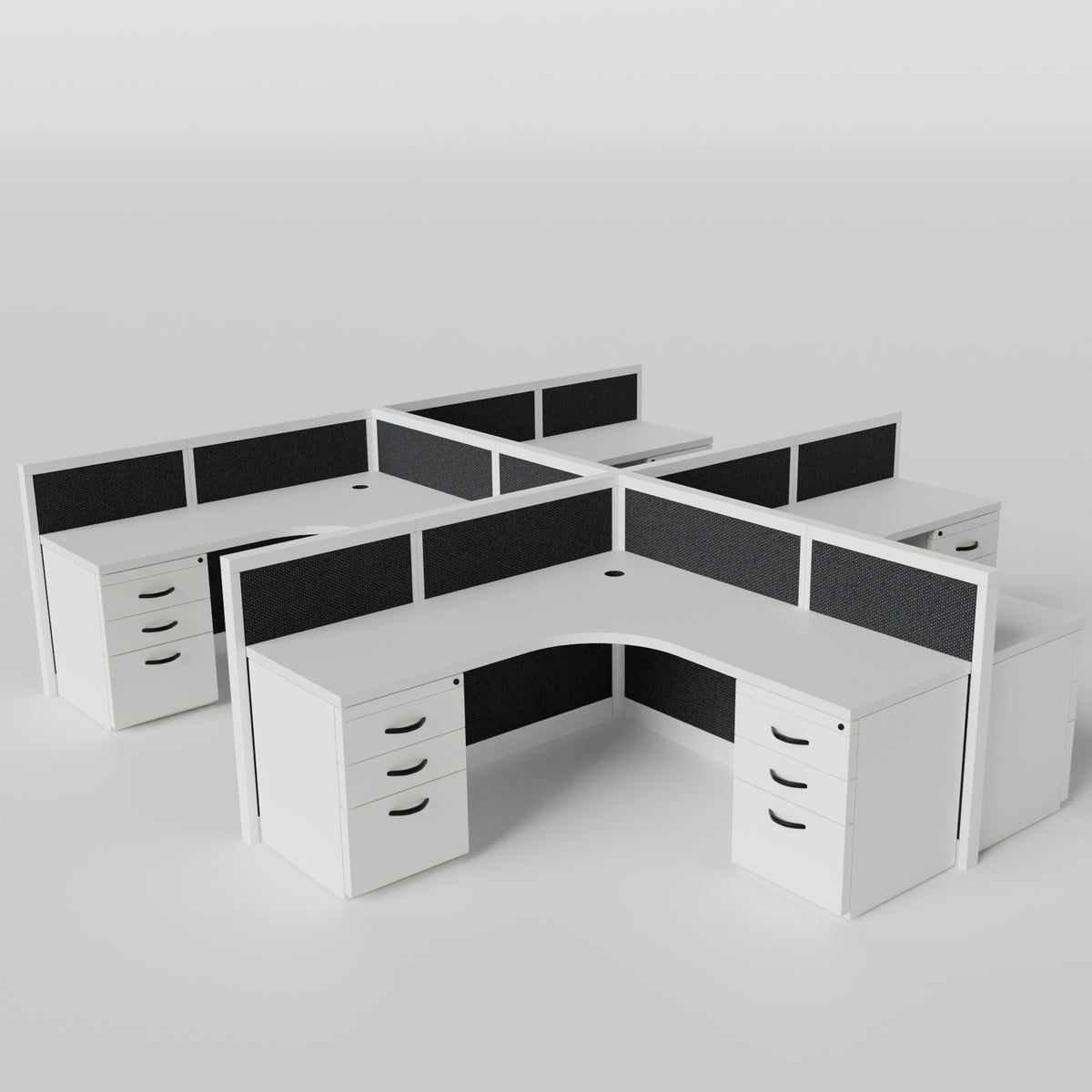 Steelcase Avenir Fabric Panel Workstation - L-Shaped - Set of 4 - White Frame / Black Panel / 42" / 7' x 7'