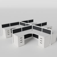 Steelcase Avenir Fabric Panel Workstation - L-Shaped - Set of 4 - White Frame / Black Panel / 42" / 7' x 7'