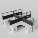Knoll Reff Glass Panel Workstation - L-Shaped - Set of 4 - Gray Frame / Black Panel / 65" / 6' x 6'