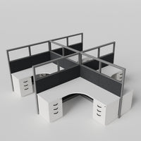 Knoll Reff Glass Panel Workstation - L-Shaped - Set of 4 - Gray Frame / Black Panel / 65" / 6' x 6'