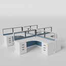 Knoll Reff Glass Panel Workstation - L-Shaped - Set of 4 - White Frame / Blue Panel / 50" / 6' x 6'
