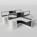 Knoll Reff Glass Panel Workstation - L-Shaped - Set of 4 - White Frame / Black Panel / 50" / 5' x 5'
