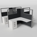 Knoll Reff Glass Panel Workstation - L-Shaped - Set of 4 - Gray Frame / Black Panel / 65" / 5' x 5'