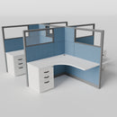 Knoll Reff Glass Panel Workstation - L-Shaped - Set of 4 - Gray Frame / Blue Panel / 65" / 5' x 5'