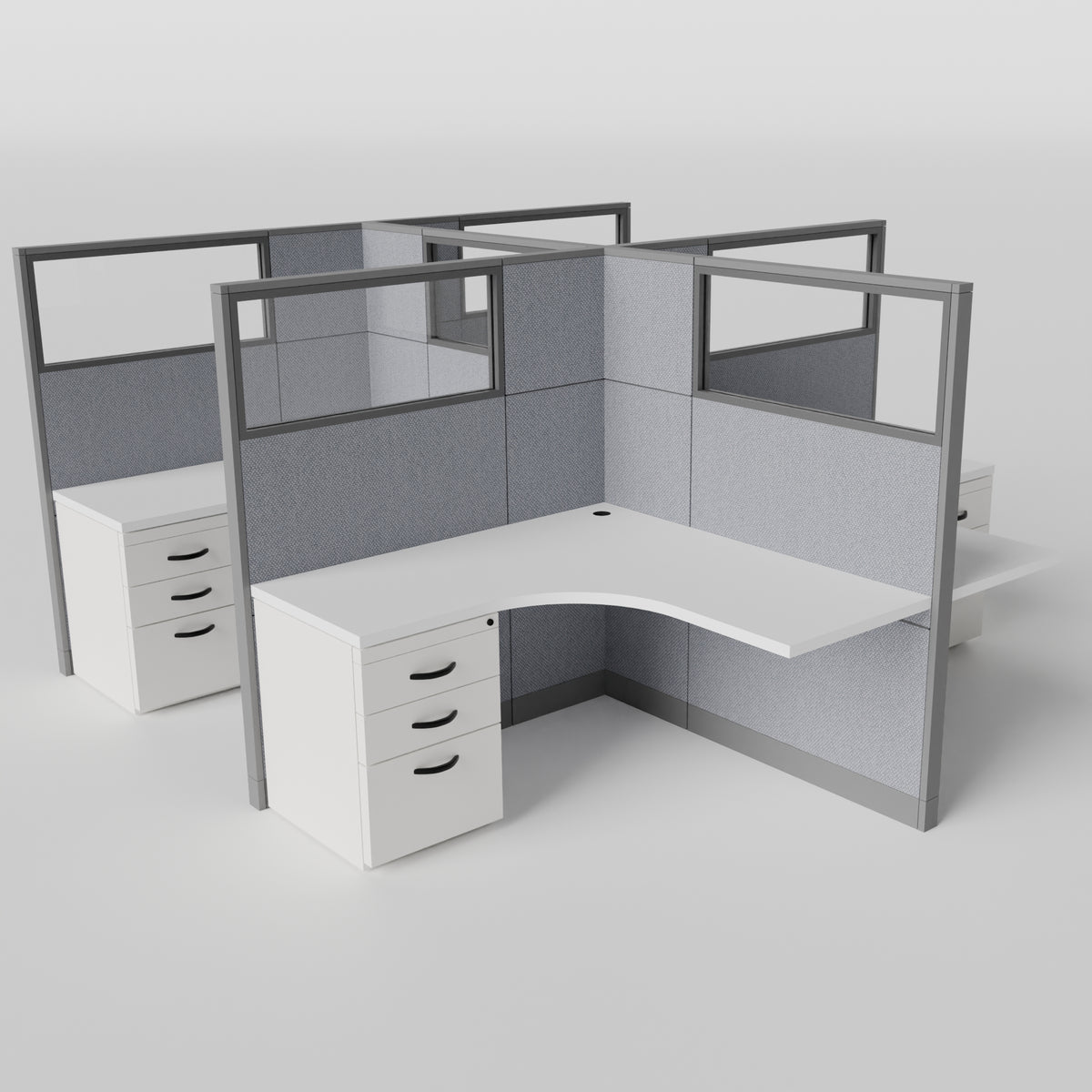 Knoll Reff Glass Panel Workstation - L-Shaped - Set of 4 - Gray Frame / Gray Panel / 65" / 5' x 5'