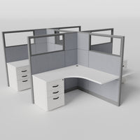 Knoll Reff Glass Panel Workstation - L-Shaped - Set of 4 - Gray Frame / Gray Panel / 65" / 5' x 5'