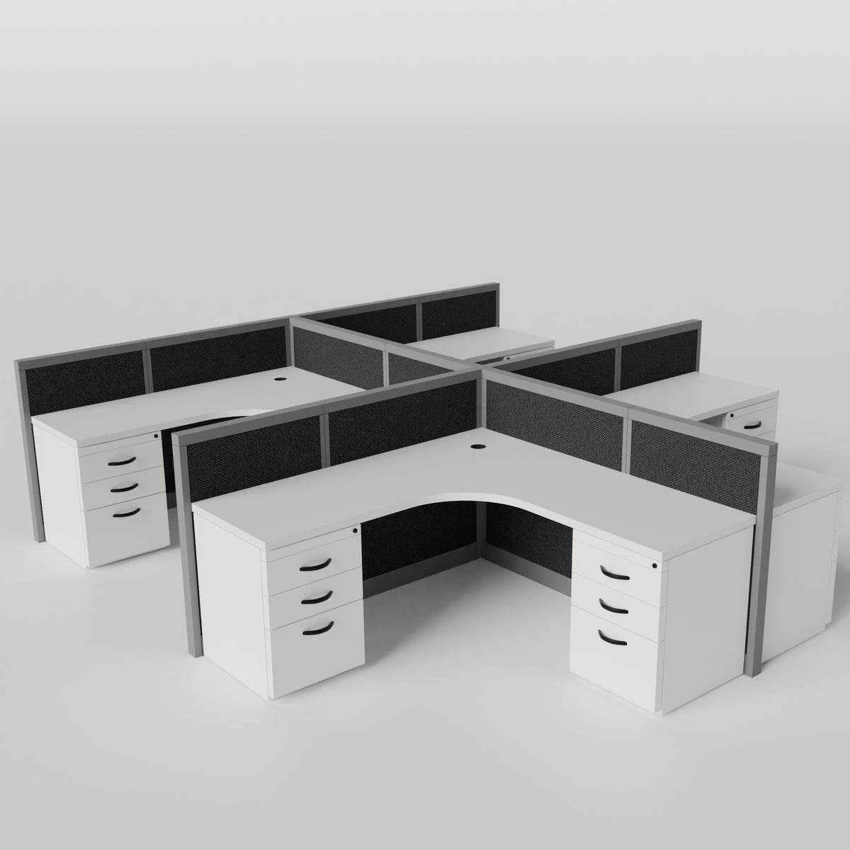 Steelcase Avenir Fabric Panel Workstation - L-Shaped - Set of 4 - Gray Frame / Black Panel / 42" / 7' x 7'
