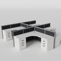 Steelcase Avenir Fabric Panel Workstation - L-Shaped - Set of 4 - Gray Frame / Black Panel / 42" / 7' x 7'