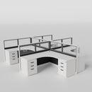 Knoll Reff Glass Panel Workstation - L-Shaped - Set of 4 - White Frame / Black Panel / 50" / 6' x 6'