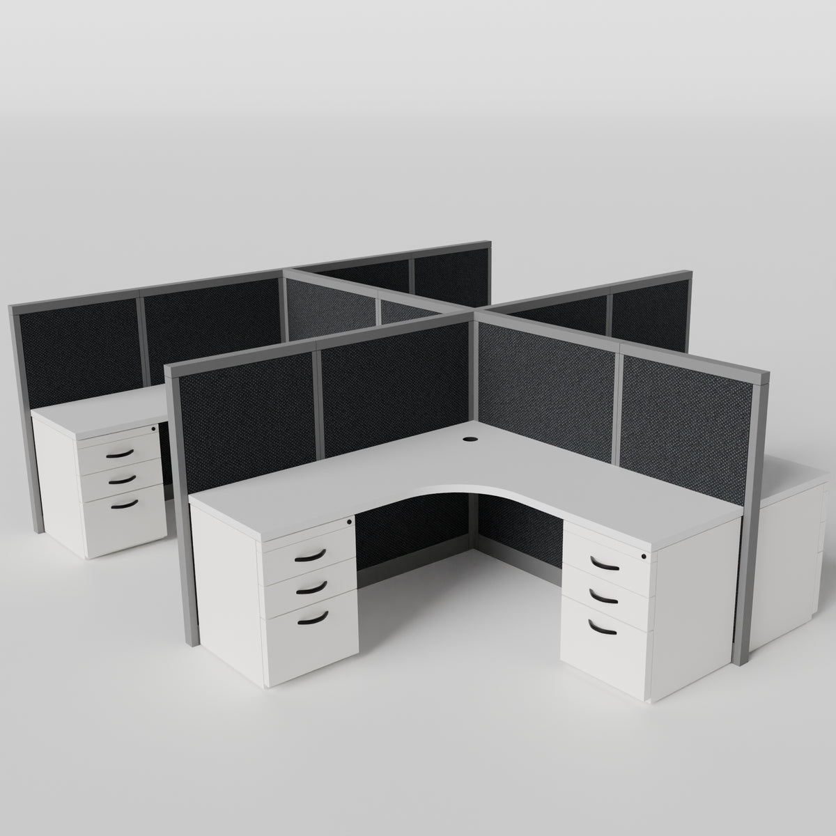 Steelcase Avenir Fabric Panel Workstation - L-Shaped - Set of 4 - Gray Frame / Black Panel / 53" / 7' x 7'
