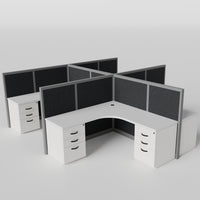 Steelcase Avenir Fabric Panel Workstation - L-Shaped - Set of 4 - Gray Frame / Black Panel / 53" / 7' x 7'