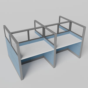 Knoll Reff Glass Panel Workstation - Straight - Set of 4 - Gray Frame / Blue Panel / 65" / 60W x 30D