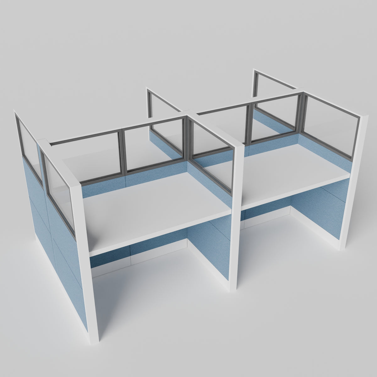 Knoll Reff Glass Panel Workstation - Straight - Set of 4 - White Frame / Blue Panel / 65" / 60W x 30D