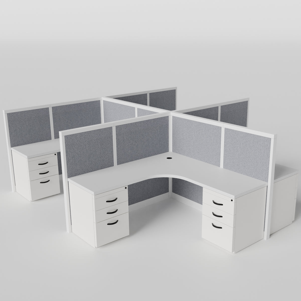 Steelcase Avenir Fabric Panel Workstation - L-Shaped - Set of 4 - White Frame / Gray Panel / 53" / 7' x 7'