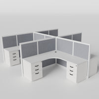 Steelcase Avenir Fabric Panel Workstation - L-Shaped - Set of 4 - White Frame / Gray Panel / 53" / 7' x 7'
