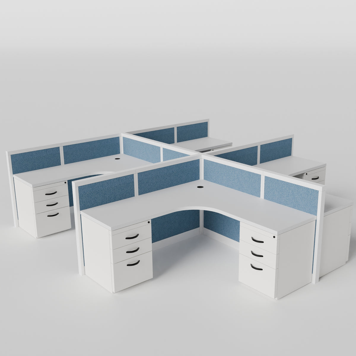 Steelcase Avenir Fabric Panel Workstation - L-Shaped - Set of 4 - White Frame / Blue Panel / 42" / 7' x 7'