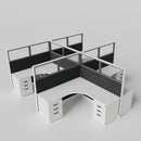 Knoll Reff Glass Panel Workstation - L-Shaped - Set of 4 - White Frame / Black Panel / 65" / 6' x 6'