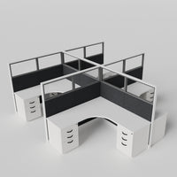 Knoll Reff Glass Panel Workstation - L-Shaped - Set of 4 - White Frame / Black Panel / 65" / 6' x 6'