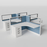Knoll Reff Glass Panel Workstation - L-Shaped - Set of 4 - White Frame / Blue Panel / 50" / 5' x 5'