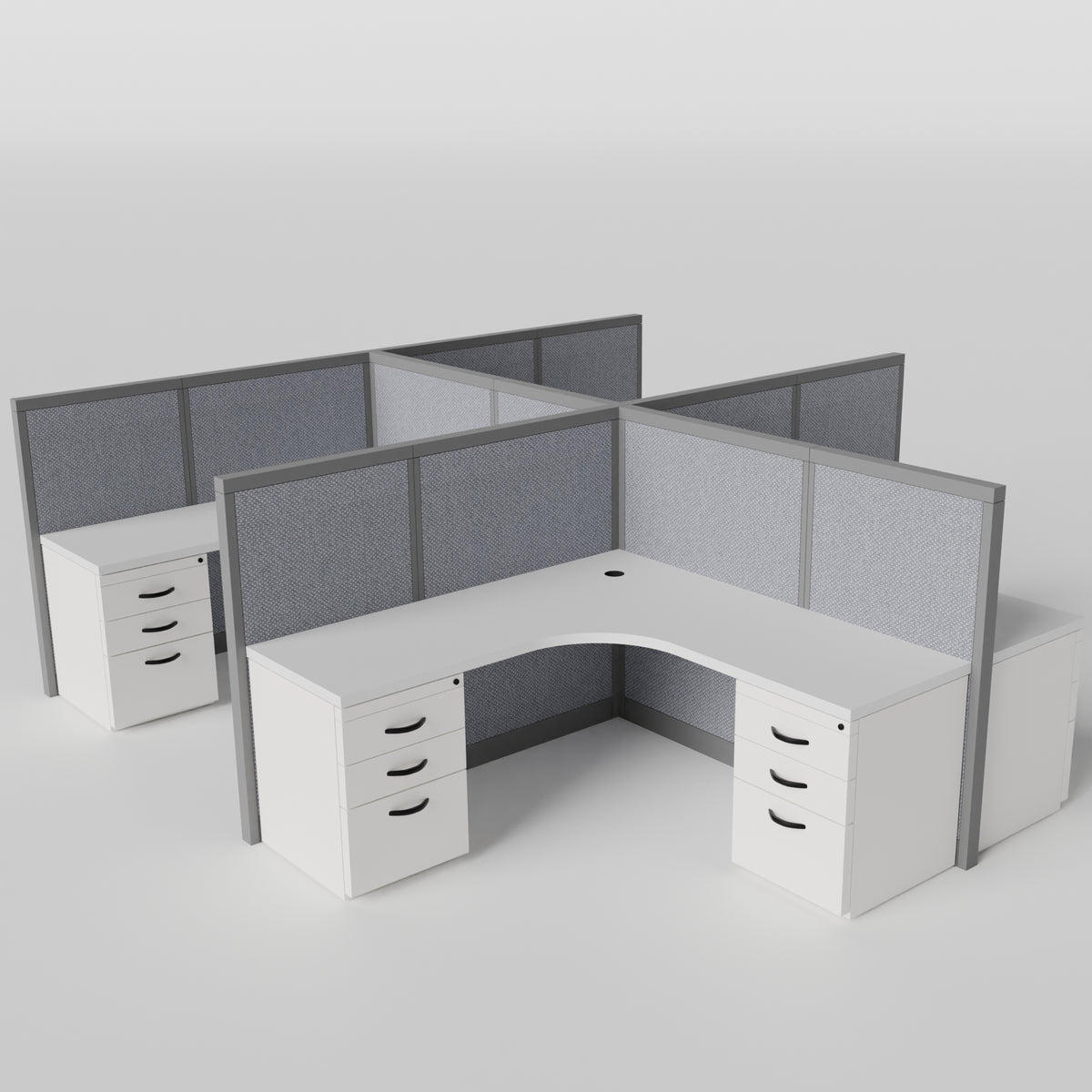 Steelcase Avenir Fabric Panel Workstation - L-Shaped - Set of 4 - Gray Frame / Gray Panel / 53" / 7' x 7'