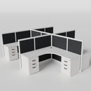 Steelcase Avenir Fabric Panel Workstation - L-Shaped - Set of 4 - White Frame / Black Panel / 53" / 7' x 7'