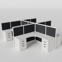 Steelcase Avenir Fabric Panel Workstation - L-Shaped - Set of 4 - White Frame / Black Panel / 53" / 7' x 7'