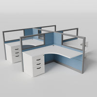 Knoll Reff Glass Panel Workstation - L-Shaped - Set of 4 - Gray Frame / Blue Panel / 50" / 5' x 5'