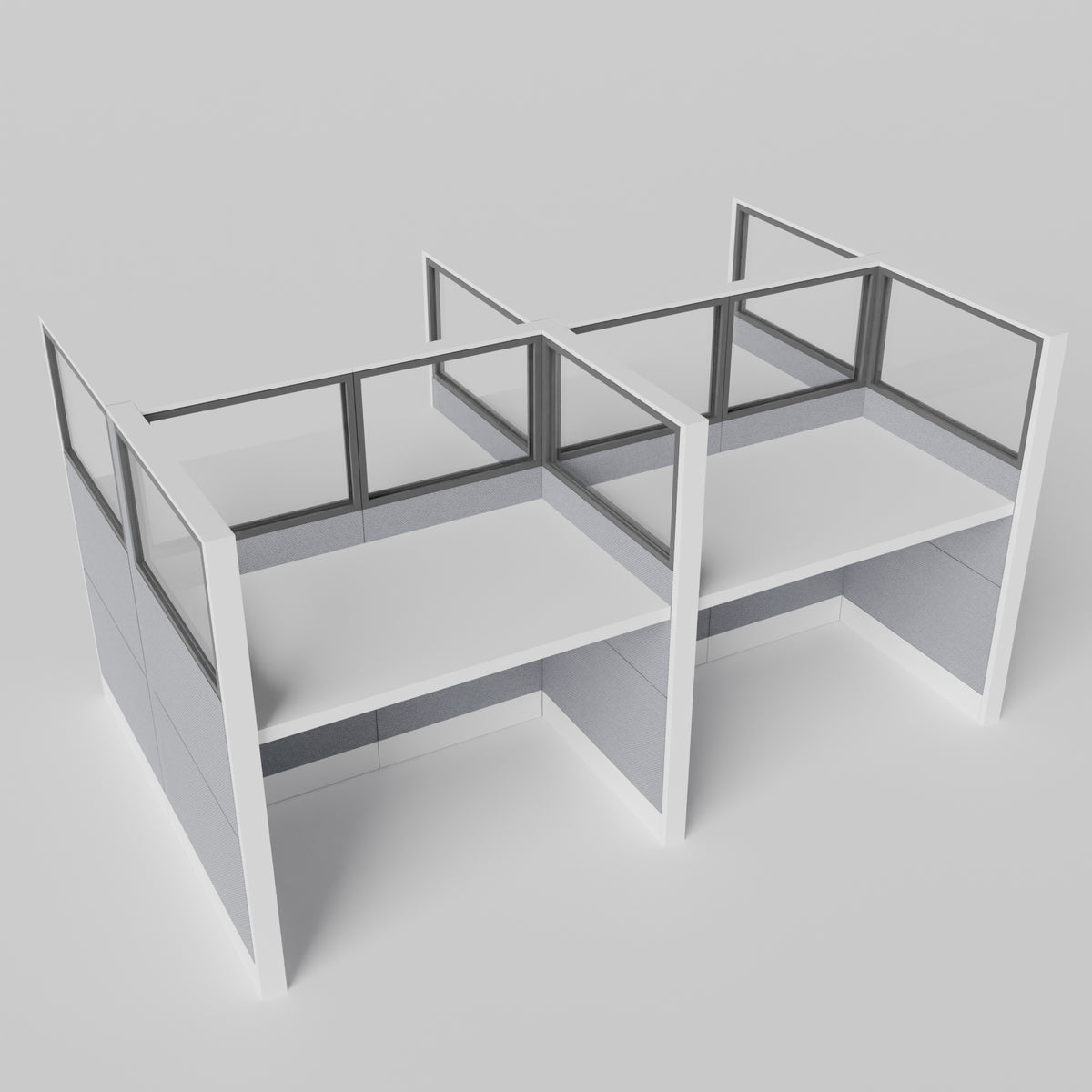 Knoll Reff Glass Panel Workstation - Straight - Set of 4 - White Frame / Gray Panel / 65" / 60W x 30D