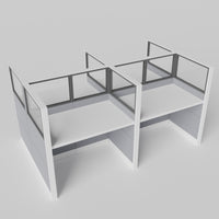 Knoll Reff Glass Panel Workstation - Straight - Set of 4 - White Frame / Gray Panel / 65" / 60W x 30D