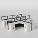 Knoll Reff Glass Panel Workstation - L-Shaped - Set of 4 - Gray Frame / Black Panel / 50" / 6' x 6'