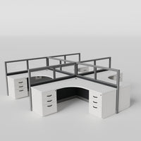 Knoll Reff Glass Panel Workstation - L-Shaped - Set of 4 - Gray Frame / Black Panel / 50" / 6' x 6'