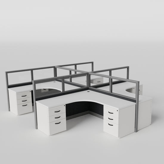 Knoll Reff Glass Panel Workstation - L-Shaped - Set of 4