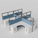 Knoll Reff Glass Panel Workstation - L-Shaped - Set of 4 - Gray Frame / Blue Panel / 65" / 6' x 6'