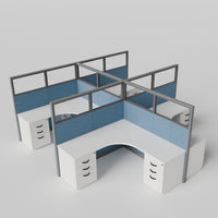 Knoll Reff Glass Panel Workstation - L-Shaped - Set of 4 - Gray Frame / Blue Panel / 65" / 6' x 6'