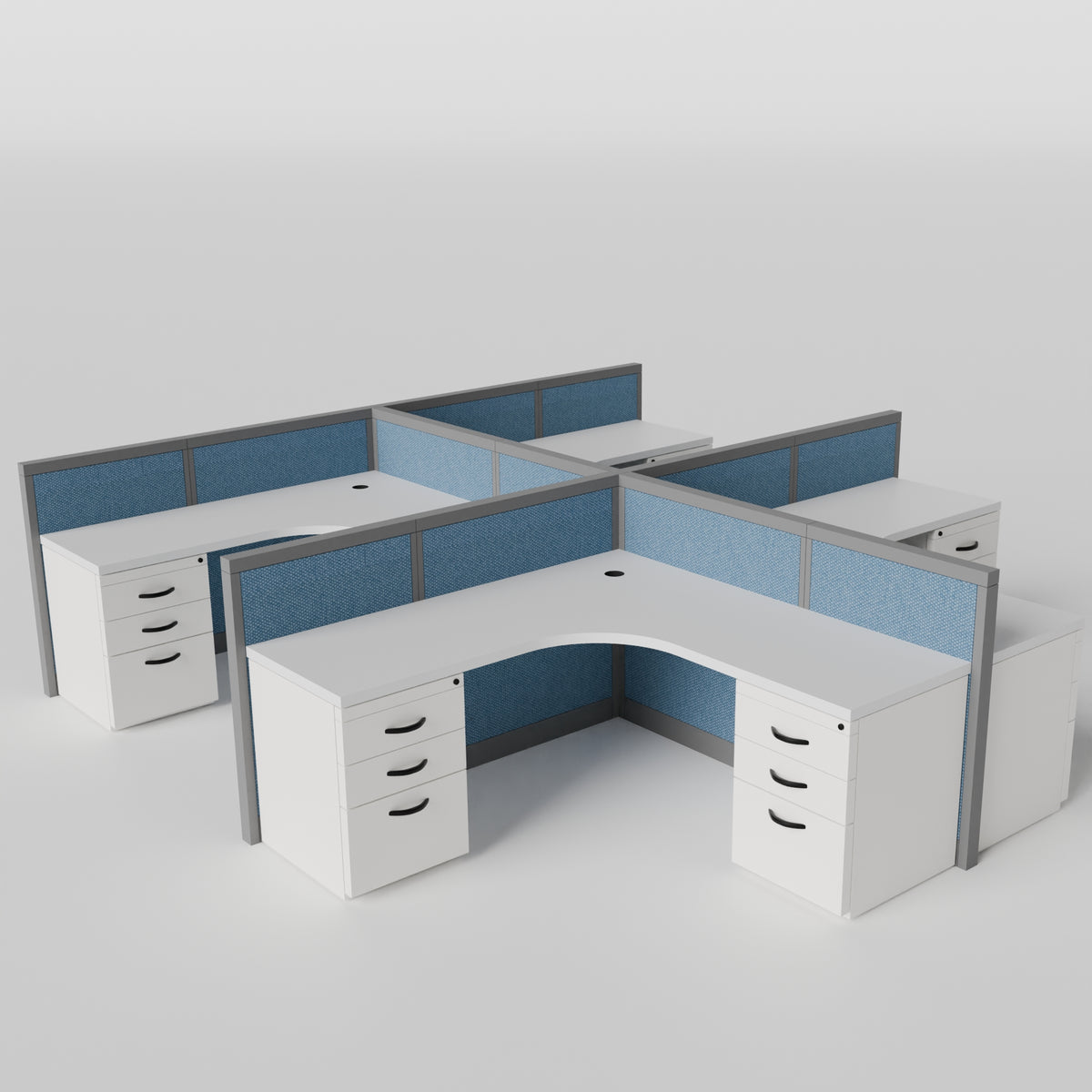Steelcase Avenir Fabric Panel Workstation - L-Shaped - Set of 4 - Gray Frame / Blue Panel / 42" / 7' x 7'