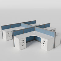 Steelcase Avenir Fabric Panel Workstation - L-Shaped - Set of 4 - Gray Frame / Blue Panel / 42" / 7' x 7'