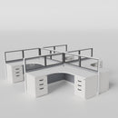 Knoll Reff Glass Panel Workstation - L-Shaped - Set of 4 - White Frame / Gray Panel / 50" / 6' x 6'