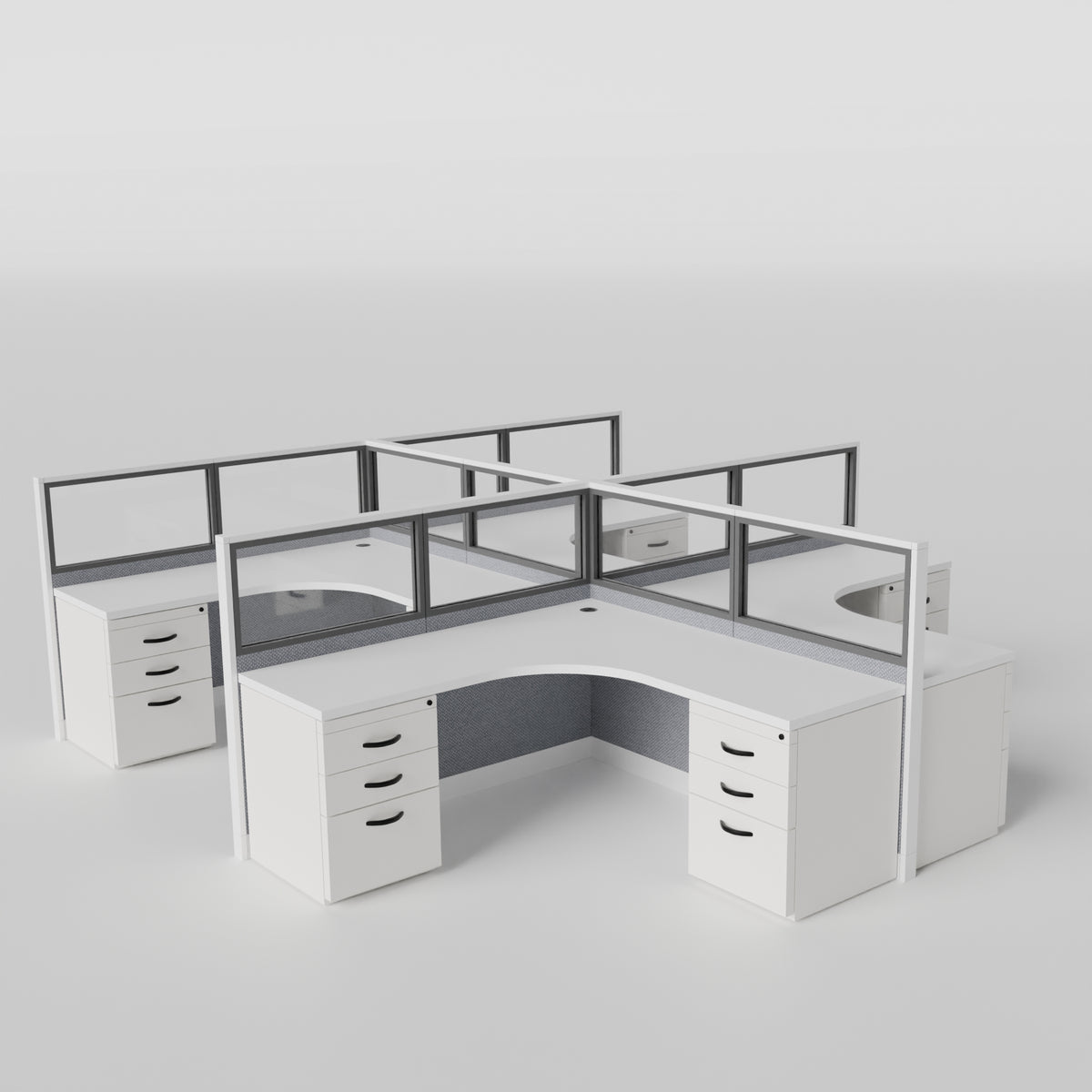 Knoll Reff Glass Panel Workstation - L-Shaped - Set of 4 - White Frame / Gray Panel / 50" / 6' x 6'