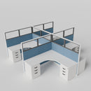 Knoll Reff Glass Panel Workstation - L-Shaped - Set of 4 - White Frame / Blue Panel / 65" / 6' x 6'